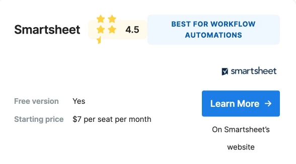 Smart sheet project management tool